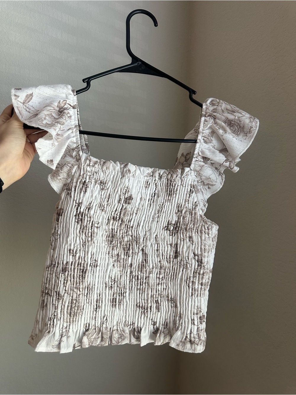 Altar’d State Smocked Floral Ruffle Tank Top - White & Brown